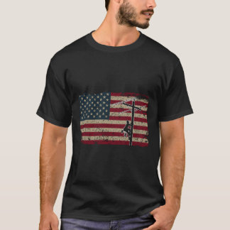 American Flag Lineman Gift I Patriotic Electrician T-Shirt