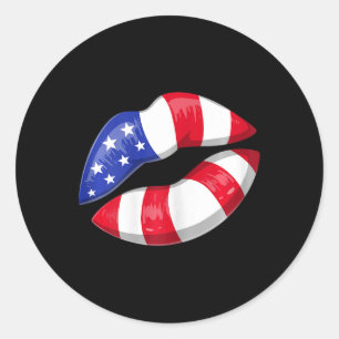 American Flag Lips 4th Of July Patriotic  Classic Round Sticker