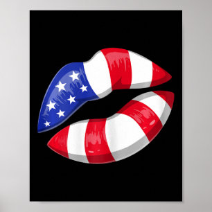 American Flag Lips 4th Of July Patriotic Poster