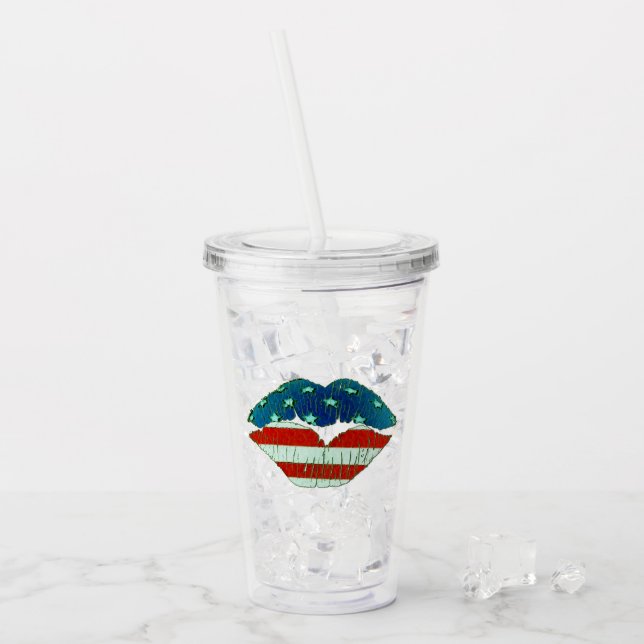 American Flag Lips Acrylic Tumbler (Front Ice)