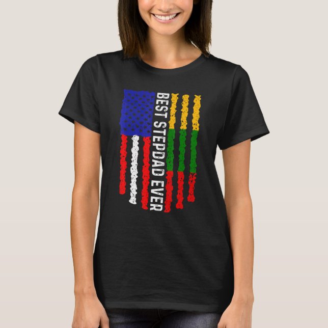 American Flag Lithuania Flag Best Stepdad Ever Fam T-Shirt (Front)
