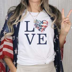 American Flag Love Heart 4th July T-Shirt