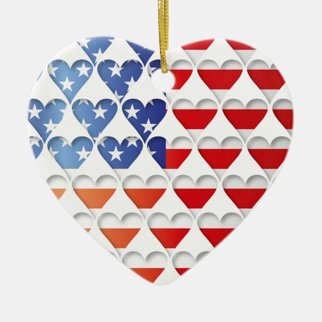 American Flag Love Hearts Ceramic Ornament (Front)
