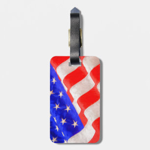 American Flag Luggage Tag w/ leather strap