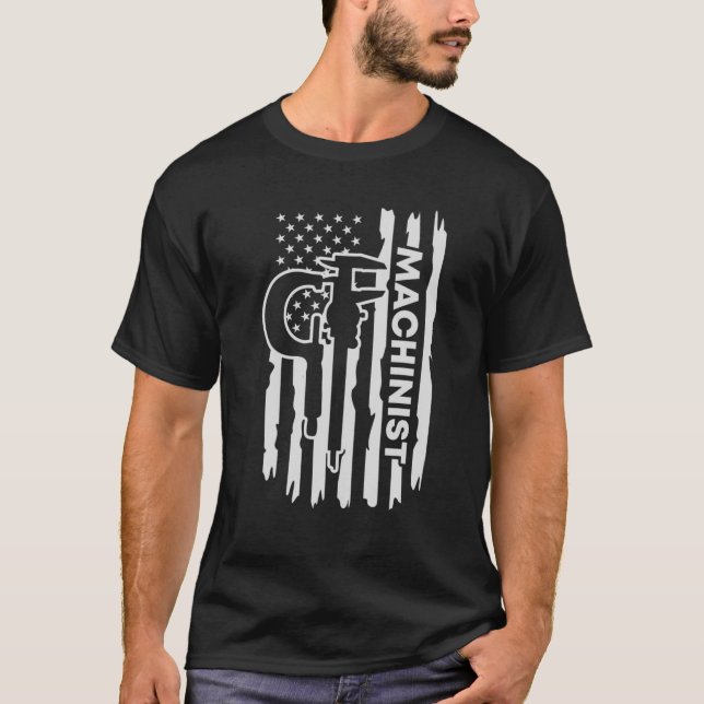 American Flag Machinist Engineer Tools Micrometer T-Shirt (Front)