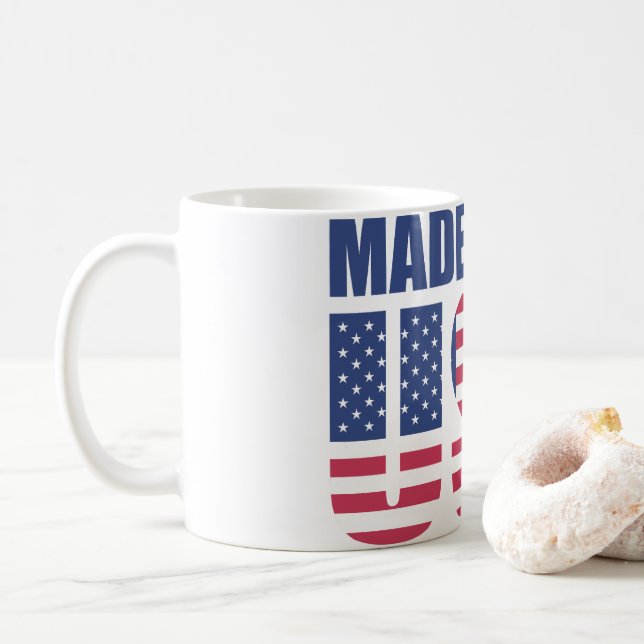American Flag "MADE" Typography Mug - Patriotic (With Donut)
