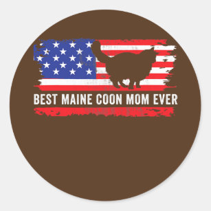 American Flag Maine Coon Cat Lover Proud Pet Classic Round Sticker