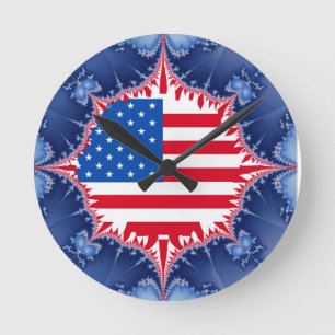 American Flag Mandelbrot Round Clock