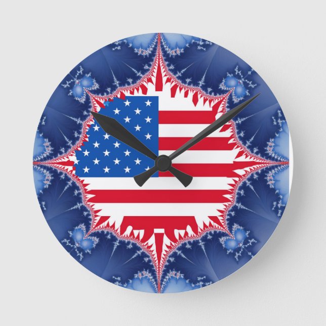 American Flag Mandelbrot Round Clock (Front)