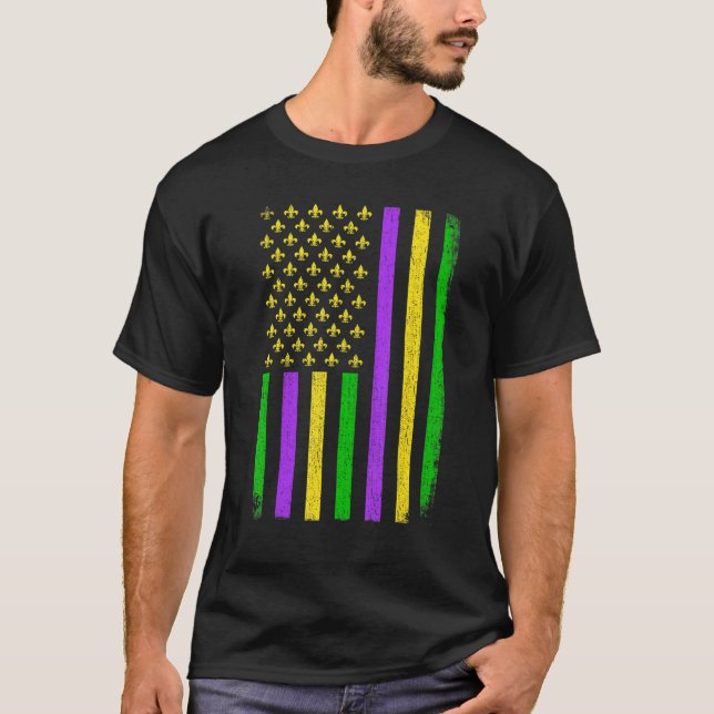 American Flag Mardi Gras Beer Mardi Gras Crawfish T-Shirt (Front)