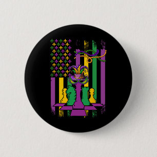 American Flag Mardi Gras Chess Player Team Funny P 6 Cm Round Badge