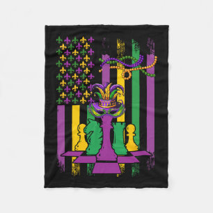 American Flag Mardi Gras Chess Player Team Funny P Fleece Blanket