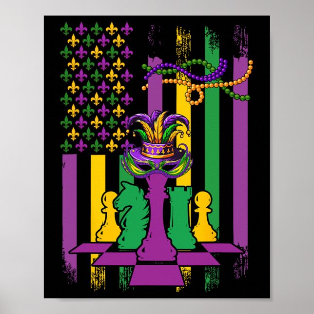 American Flag Mardi Gras Chess Player Team Funny P Poster (Front)
