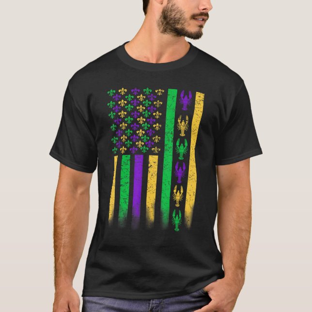 American Flag Mardi Gras Crawfish T-Shirt (Front)