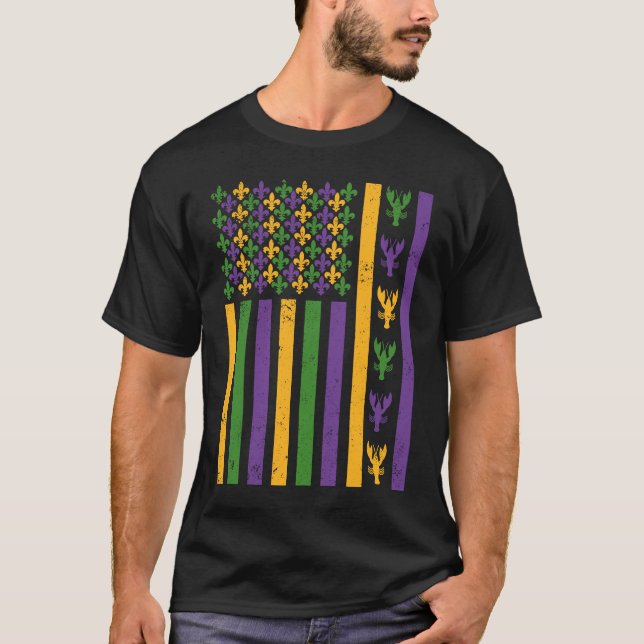 American Flag Mardi Gras Crawfish  USA Flag Mardi  T-Shirt (Front)