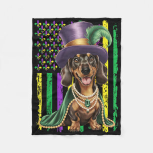 American Flag Mardi Gras Dachshund Dog Festival Lo Fleece Blanket