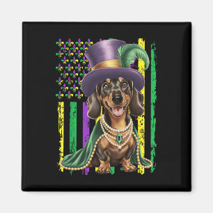 American Flag Mardi Gras Dachshund Dog Festival Lo Magnet