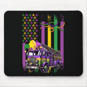 American Flag Mardi Gras Fire Truck Wearing Jester Mouse Pad