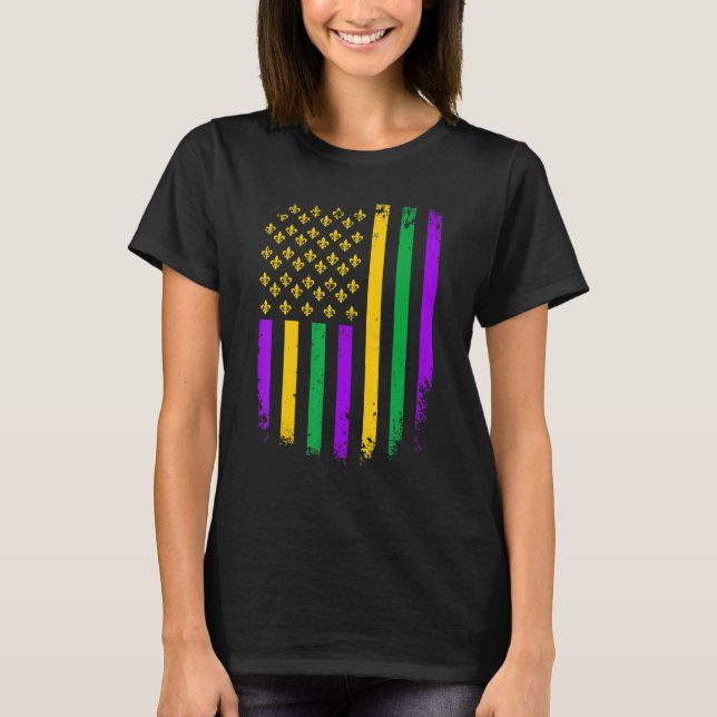 American Flag Mardi Gras Fleur De Lys Mardi Gras C T-Shirt (Front)