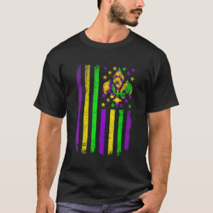 American Flag Mardi Gras Fleur De Lys Retro Mardi  T-Shirt