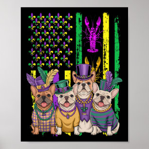 American Flag Mardi Gras French Bulldog Dog Festiv Poster