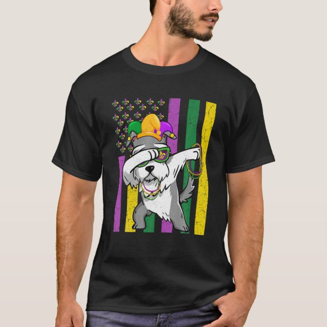 American Flag Mardi Gras Schnauzer Dog Festival Pu T-Shirt (Front)