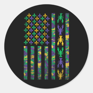 American Flag Mardi Gras Shirts Men Women Crawfish Classic Round Sticker