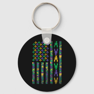 American Flag Mardi Gras Shirts Men Women Crawfish Key Ring