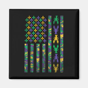 American Flag Mardi Gras Shirts Men Women Crawfish Magnet