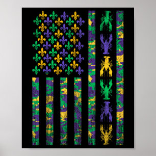 American Flag Mardi Gras Shirts Men Women Crawfish Poster