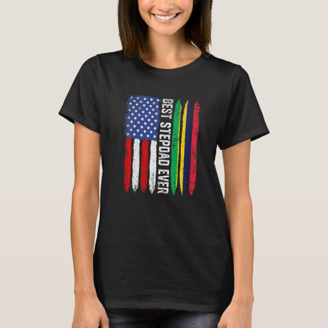 American Flag & Mauritius Flag Best Stepdad Ever F T-Shirt (Front)