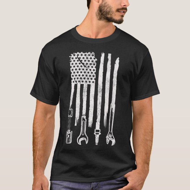 American Flag Mechanic Tools Car Fixing Essentials T-Shirt (Front)