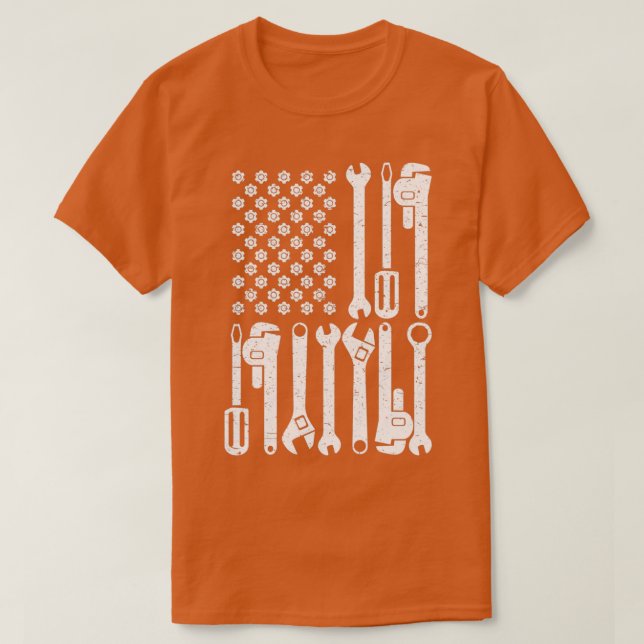 American Flag Mechanic Wrench Patriotic Auto Techs T-Shirt (Design Front)