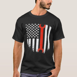 American Flag Mechanic Wrench Patriotic Car Van Ta T-Shirt