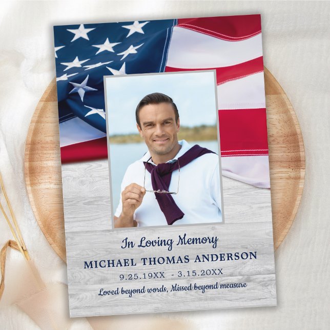 American Flag Memorial Military Veteran Funeral Thank You Card (Creator Uploaded)