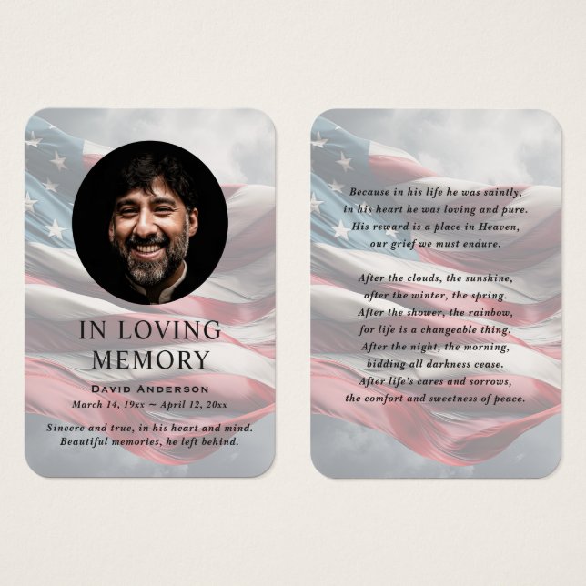 American Flag Memorial Photo Prayer Cards (Front & Back)