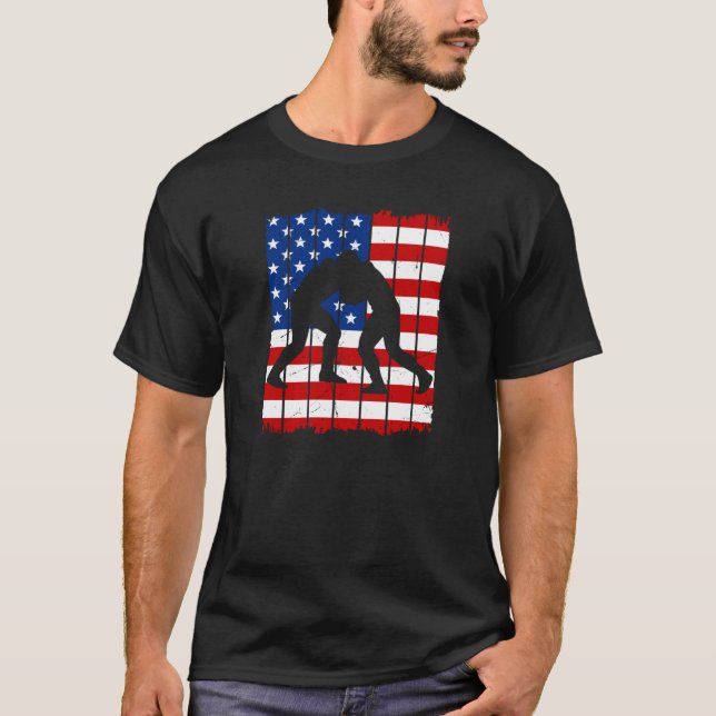 American Flag Men Wrestling T-Shirt (Front)