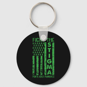 American Flag Mental Health Awareness Green Ribbon Key Ring