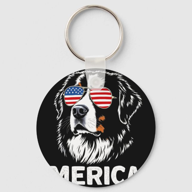 American flag merica bernese mountain 4th of july key ring (Front)