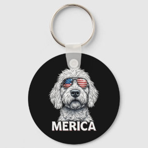 American Flag Merica Goldendoodle Dog 4th Of July  Key Ring