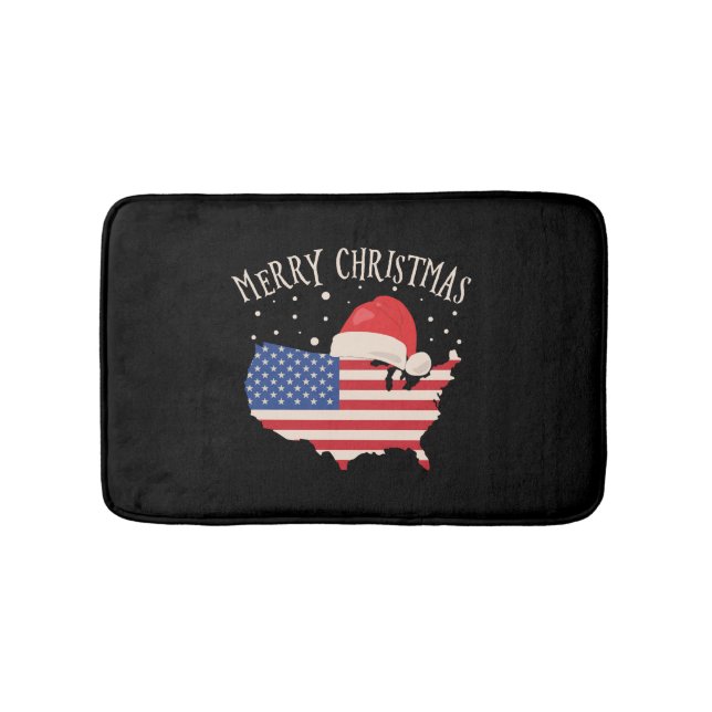 American flag Merry Christmas design Bath Mat (Front)