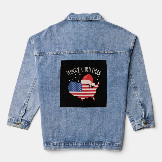 American flag Merry Christmas design Denim Jacket (Back)