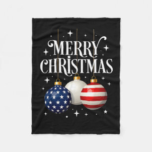 American Flag Merry Christmas Tree Baubles Us Patr Fleece Blanket