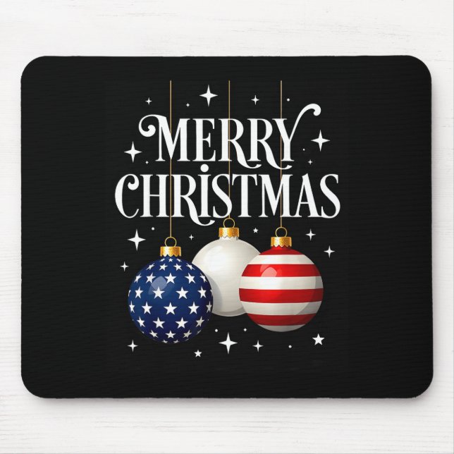 American Flag Merry Christmas Tree Baubles Us Patr Mouse Pad (Front)