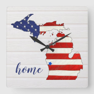 American Flag Michigan Square Wall Clock
