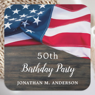 American Flag Military Birthday Party Patriotic  Square Sticker