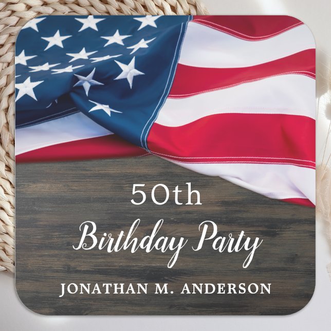 American Flag Military Birthday Party Patriotic  Square Sticker (Creator Uploaded)