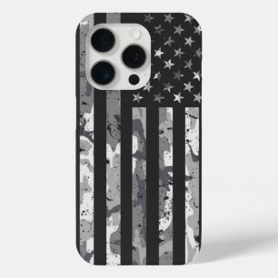 American Flag Military Camouflage White Pattern iPhone 15 Pro Case