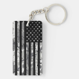 American Flag Military Camouflage White Pattern Key Ring