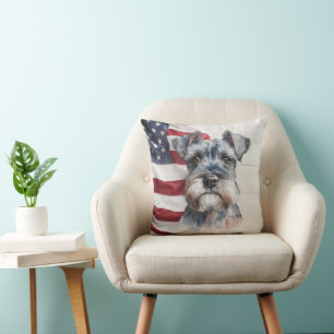 American Flag Miniature Schnauzer Dog Cushion